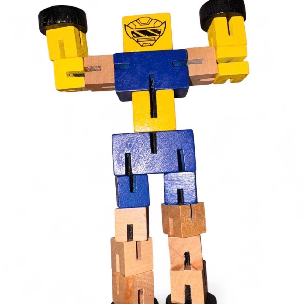 Wooden Robot Toy - Yellow & Blue Stackable Figure